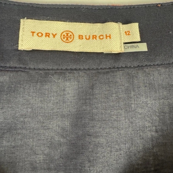 Tory Burch $295 Tunic Long Sleeve Top Size 12 Navy w/ Ivory Orange Brown Accents - Picture 4 of 14